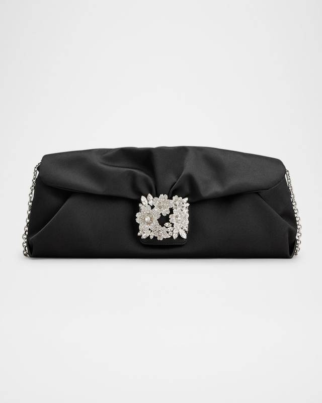 Flower Bouquet Strass Satin Long Clutch Bag